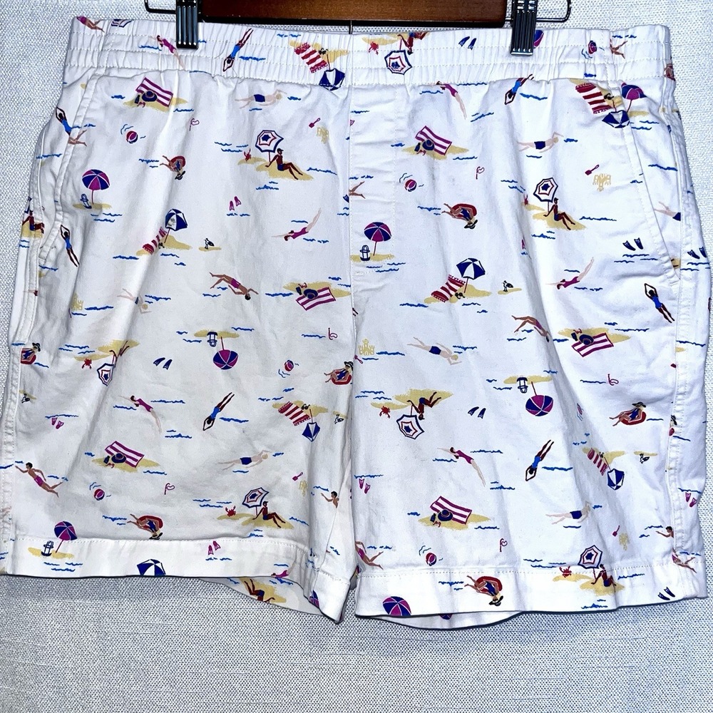 Lands End‎ Beach Shorts Womens 16W White Mid Rise Pockets Pull On Elastic Summer